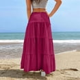 thumbnail image 2 of RUTAYY Fashionable Women Beach Vacation Layered Ruffle Hem Long Skirt Hollow Gathered Cake Skirt Solid Color Casual Travel Skirts, 2 of 7