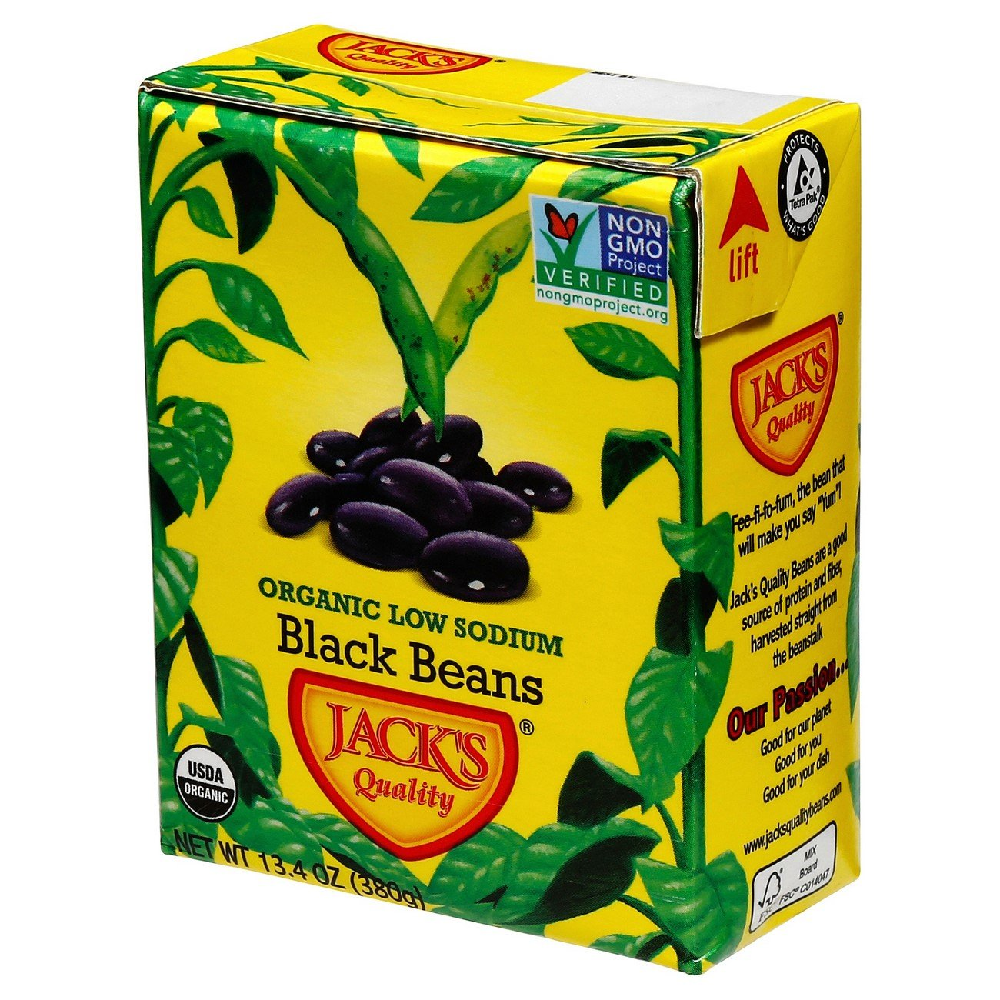 Jack's Quality Organic Low Sodium Black Beans, 13.4 oz [Pack of 8]
