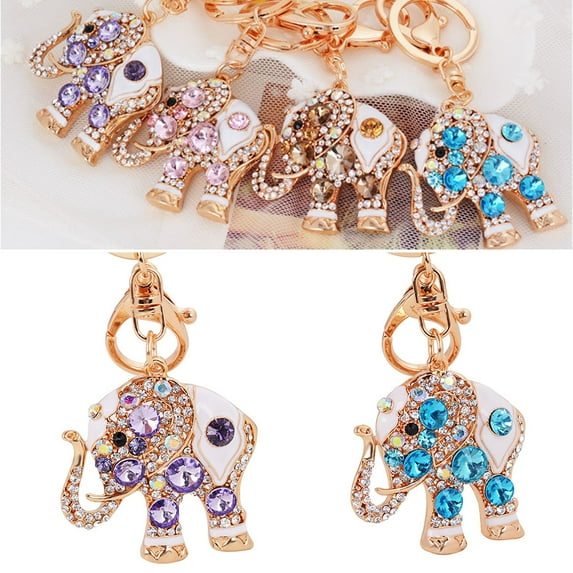 Naierhg 2Pcs Bling Rhinestone Elephant Keychain Key Ring Handbag Charm Pendant Gift