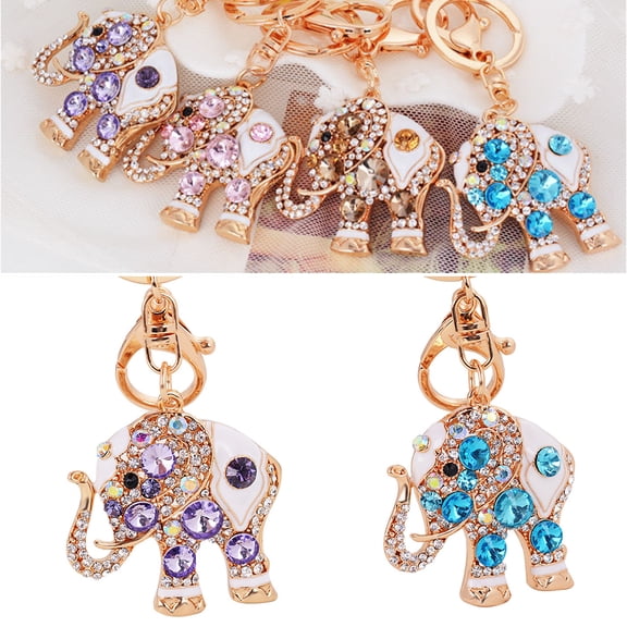 Naierhg 2Pcs Bling Rhinestone Elephant Keychain Key Ring Handbag Charm Pendant Gift