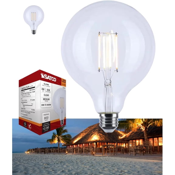 Satco S12155 LED G40 Globe Light Bulb 8W 120V  Warm Dimming 3000K-2000K 800 Lumen E26 Medium Base (1 Pack)