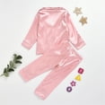 thumbnail image 4 of LYHaoo Little Girls Pajama Set Satin Silky Cute Long Sleeve Shirts and Pants Outfit 2 Piece Satin Slpeepwear Set 12-24 Months(Pink), 4 of 6