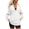 thumbnail image 3 of Women'S Long Sleeve Quarter Zip Pullover Sweater Casual Loose V Neck Collared Ribbed Knit Tops White L, 3 of 8