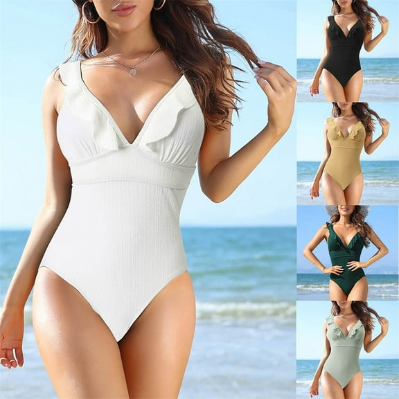 Abcnature Women's Bikini Swimsuits Sets, Thong Bikini Sets Solid Color Lace Tie V-Neck Bikini Swimwear Bikini Sets for Women Black L