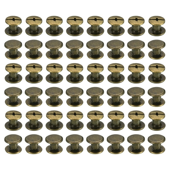 50 Juegos de Tornillos Chicago, M5x4mm Tornillo de Poste de Remache de Latón para Cuero, Marrón