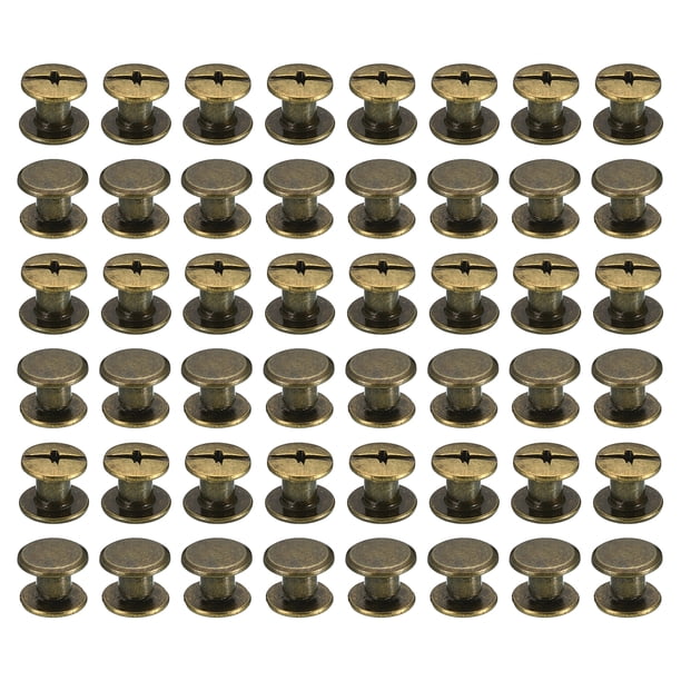 50 Juegos de Tornillos Chicago, M5x4mm Tornillo de Poste de Remache de Latón para Cuero, Marrón