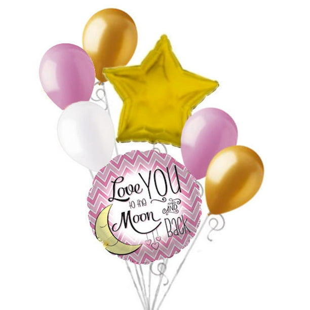 7 Pc I Love You To The Moon Back Pink Baby Girl Balloon Bouquet Party Decoration Walmart Com