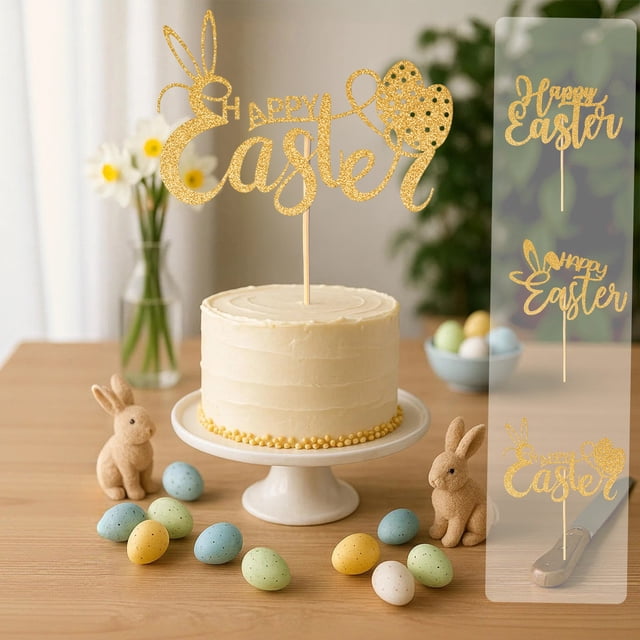 JASKFLY Easter Party Alphabet Egg Gold Scallion Paper Cake Plugin Party Decoration Flag Colorful Party Flag for Easter Cake Decorations(Easter Party Flag)