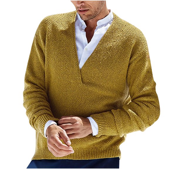 GigrtiJin Mens V-Neck Sweater Fashion Warm Outdoor Long Sleeve Knitted Sweater Top Comfy Solid Color Sweaters