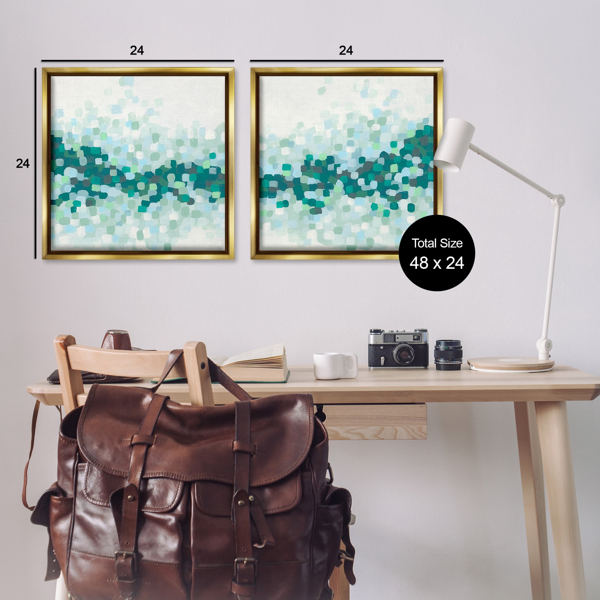 Stupell Industries Abstract Speckled Horizon Abstract Painting Gold Floater Framed Canvas Art Print Wall Art, 25 x 25, Set of 2