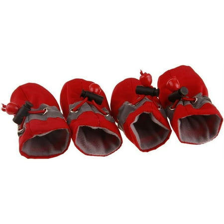 Pet Boots 4Pcs/Set Dog Cat Winter Warm Rain Boots Protective Pet Sports Anti-Slip Shoes Pet Boots Red 3