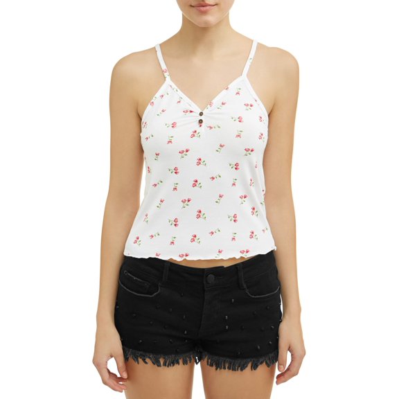 Poof! Juniors' Cherry Print Frill Edge Tank