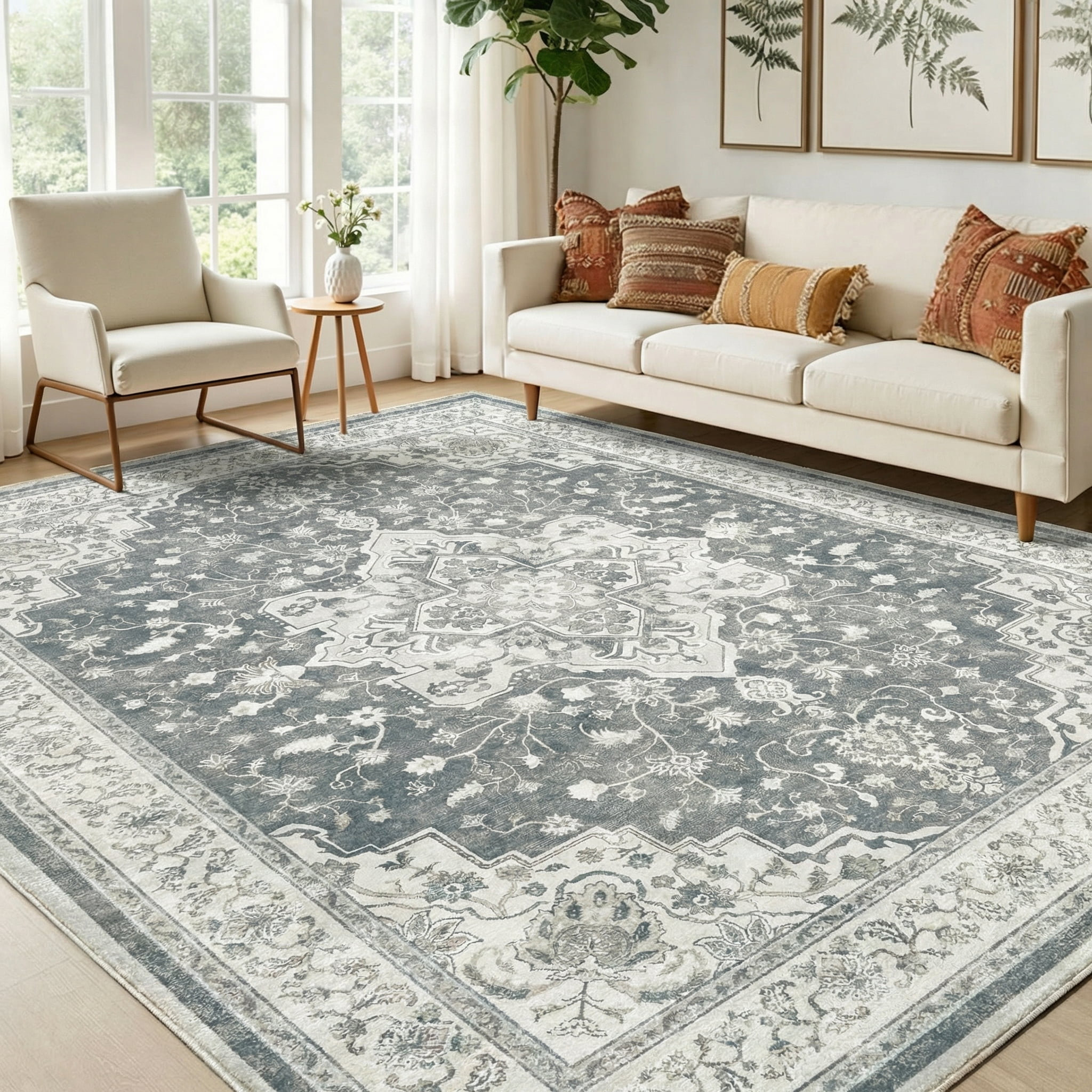 CHITOOMA 8'x10' Area Rugs for Living Room, Soft Vintage Rugs for Bedroom Office Machine Washable Rugs for Dining Room Distressed Non-Slip Carpet
