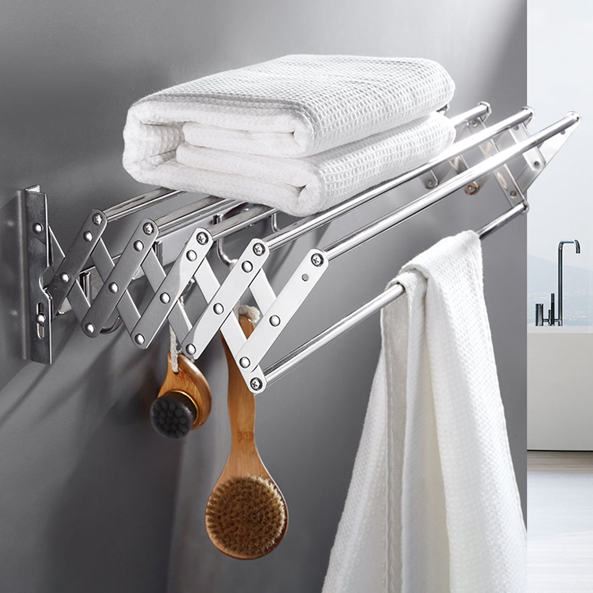 Telescopic Towel Rack Stainless Wall-Mounted Towel Bar, Accordion