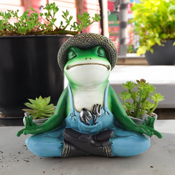 Darzheoy Meditating Frog Resin Flower Pot Cute Animal Planter, Outdoor Patio Garden Balcony Decoration, Waterproof Mini Plant Container for Indoor Home Office Gift