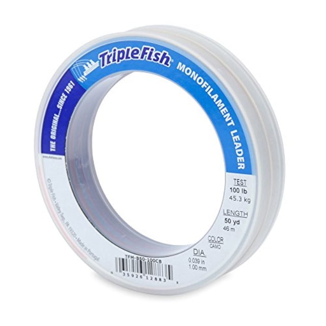 triple fish 100 lb test mono leader fishing line, camo, 1