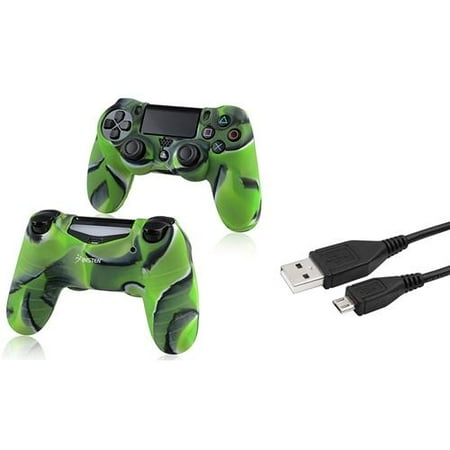 Insten Black 3.3FT Micro USB Charger Cable+Camouflage Navy Green Skin Case Cover for Sony PS4 Playstation 4
