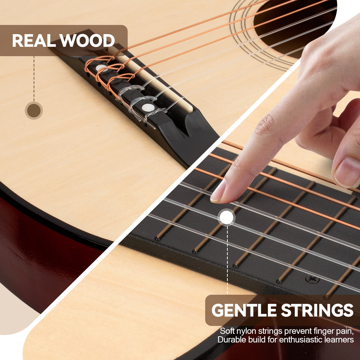 FUJILI 30 Inch Kids Acoustic Guitar Beginner Set with Strap & Picks, Classical Wooden Guitar for Kids Ages 5-12, Junior Starter Guitar Toy for Learning Music, Starter Acoustic Guitar Kit for 8-10