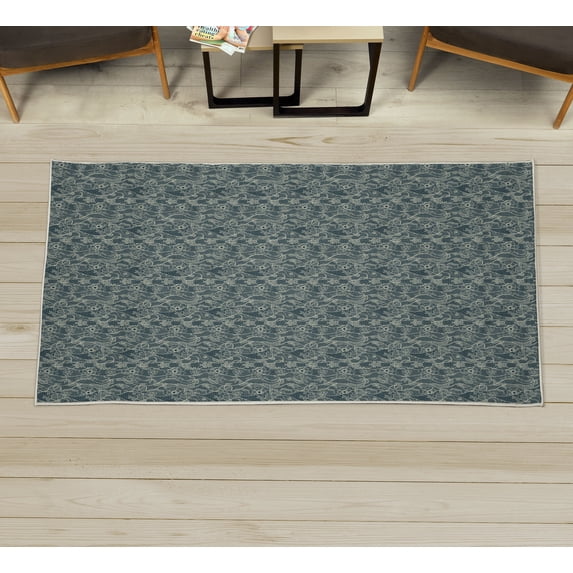 Vintage Decorative Rug, Lace Pattern Backdrop with Floral Composition Victorian Inspirations Wedding, Quality Carpet for Bedroom Dorm and Living Room, 6 Sizes, Grey Teal, by Ambesonne