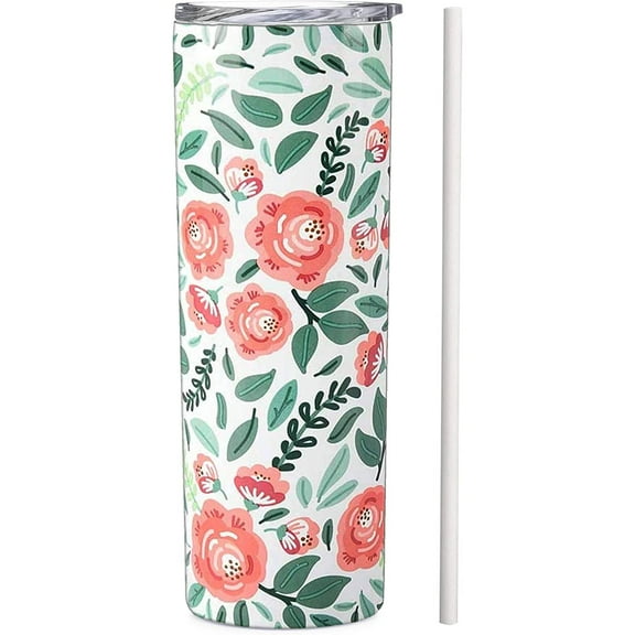 SassyCups Floral Tumbler With Straw | Double Wall Vacuum Insulated Stainless Steel Flower Tumbler | Rose Tumbler | Floral Mugs for Women | Cute Tumblers for Women