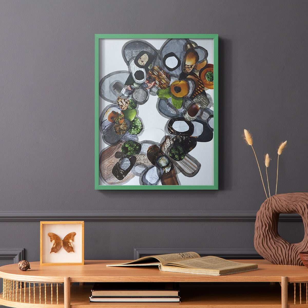 Amelia Island Stones Framed Print in Green Solid Wood Framed Print No Nail Hanging