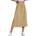 thumbnail image 2 of ClodeEU Women's High Waisted Solid A-Line Midi Skirt, Casual Flowy Skirt with Elastic Waist Khaki,Women's Plus XL, 2 of 6