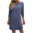 thumbnail image 2 of ClodeEU Women's Winter Dress Round Neck Twisted Rib Dress,Long Sleeves Loose Fit for Casual Fall Blue,Womens Plus S, 2 of 6