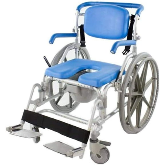 Platinum Health MaxiBathe Bariatric Shower Transport Commode Chair 600lb Capacity Padded Retractable Arms Footrests Self-Propel Wheels
