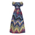 thumbnail image 1 of Gibobby Vestido de verano casual para mujer Fuera del hombro Un cuello Algodón Seda Vestido floral 2024 Verano de manga corta Falda larga Estilo étnico Falda d(Azul,Talla única), 1 of 4