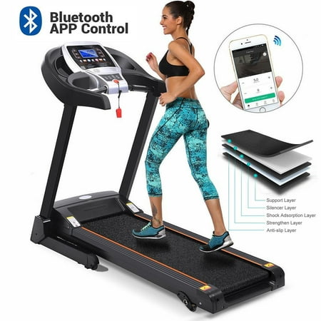 Ancheer 2.25HP Folding Treadmill Low Noise Bluetooth+12 Running Programs With 230LB&3%/5% Incline/LCD Screen/Max Speed 14km/h