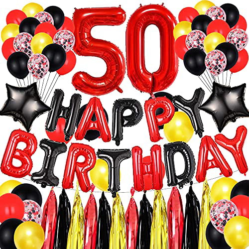 Yoart 50th Birthday Decorations Black Gold Balloons for Man Cheers to 50 Years Banner with Slide Hanging Swirls Number Print and Confetti Party Balloons