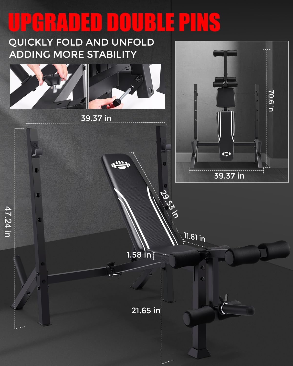 VIBESPARK Adjustable Weight Bench, 900Lbs 5-in-1 Foldable Bench Press with Barbell Rack for Home Gym, Multi-functional Workout Bench Set with Leg Extension for Full Body Strength Training