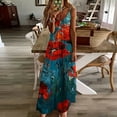 thumbnail image 1 of SMihono Robe Maxi Bohème d'Été pour Femmes Grande Taille Mode Femme Bretelles Taille Mi-Haute Col en V Sans Manches Rayée Imprimée Robe Longue de Plage, 1 of 5