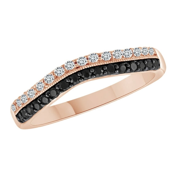 AFFY Round Cut Black & White Natural Diamond Anniversary Engagement Ring In 14K Solid Rose Gold