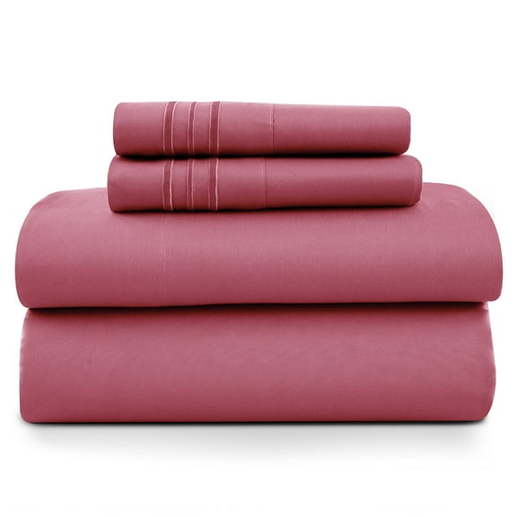 Lux Decor Queen Size Sheet Set, 4-Piece Plain Soft Microfiber – Deep Pocket Queen Bed Sheets, Includes 1 Fitted Sheet, 1 Flat Sheet, 2 Pillowcases, Burgundy
