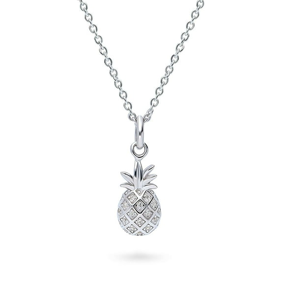 BERRICLE Sterling Silver Pineapple Cubic Zirconia CZ Fashion Pendant Necklace for Women 16 inch, Rhodium Plated