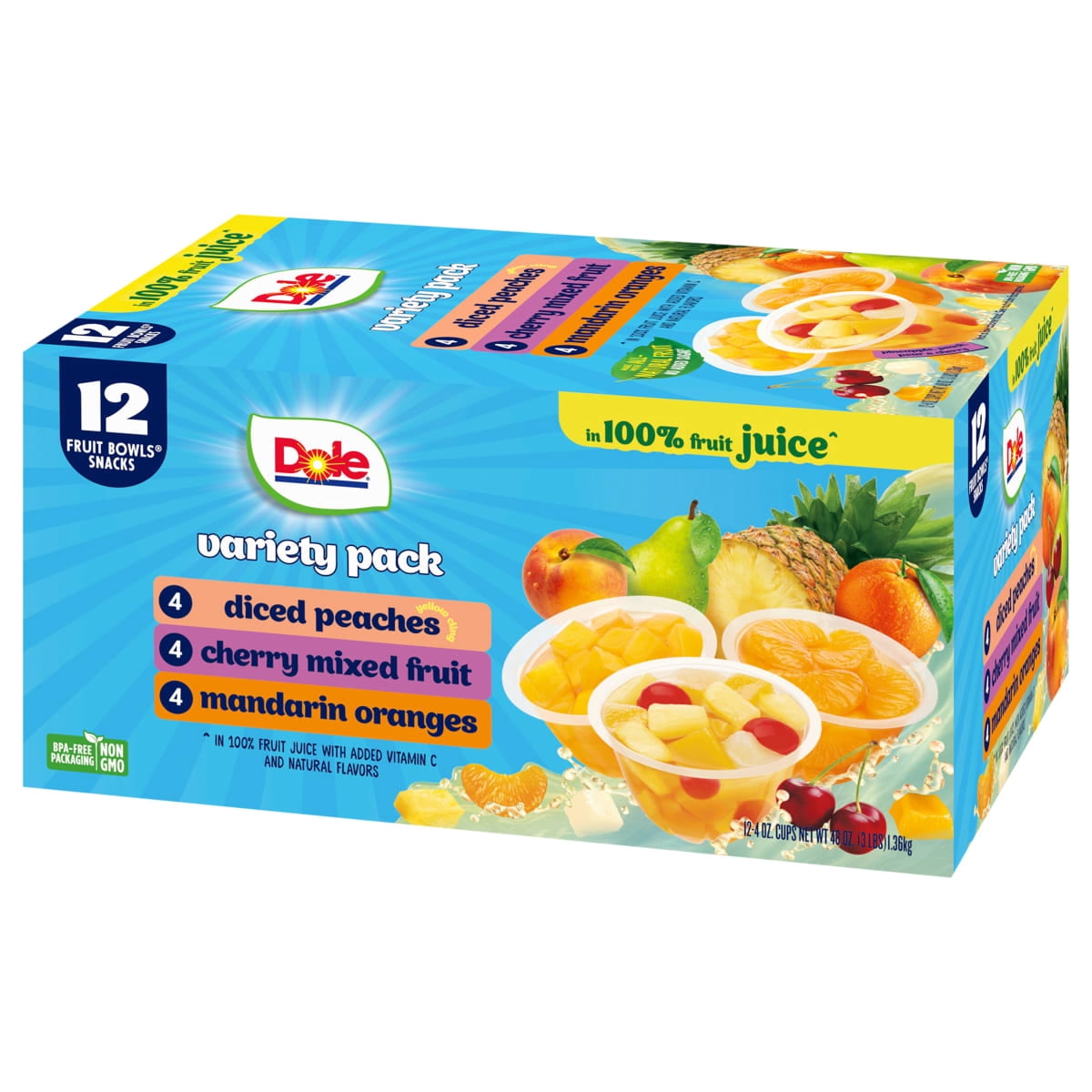 (2 pack) Dole Fruit Bowls Peaches, Mandarin Oranges, Cherry Mixed Fruit in 100% Fruit Juice, 4 oz (12 Pack)