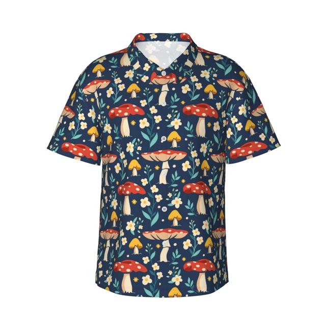 Fotbe Colorful Mushrooms Camisa Hawaiana para Hombre Unisex – Camisa Casual de Verano con Botones de Manga Corta de Algodón y Lino,XX-Large
