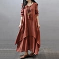 thumbnail image 3 of MYG Women Linen Dresse Layering Vintage Robe Loose Long Dress Oversize Female Spring, 3 of 9