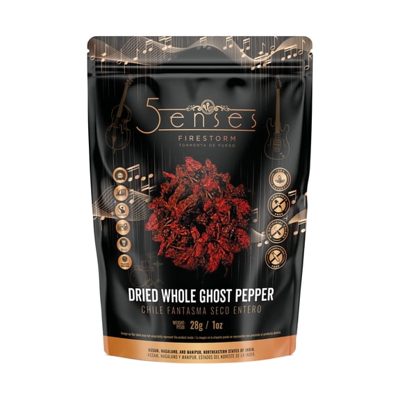 5Senses Dried Whole Ghost Peppers | Bhut Jolokia, Chile Fantasma | Firestorm | Single Origin, 100% Natural, Non-GMO, Fairtrade, Vegan Spice, Whole Chili Pods | Assam Ghost Chili | Naga Joloki
