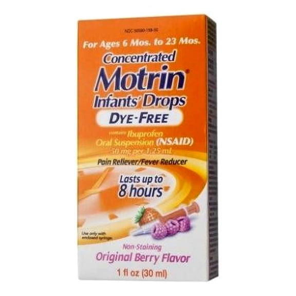 Motrin Concentrated Infants' Drops Dye-Free, Original Berry 1 oz (Pack of 2)