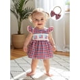 thumbnail image 6 of BemeyourBBs Toddler Baby Girls 4th of July  Outfit Summer Smocked Rompers Dress Patriot Independence Day Clothes Star Print Fly Sleeve Bodysuits Jumpsuits Playsuit Dress with Headband, 6 of 9
