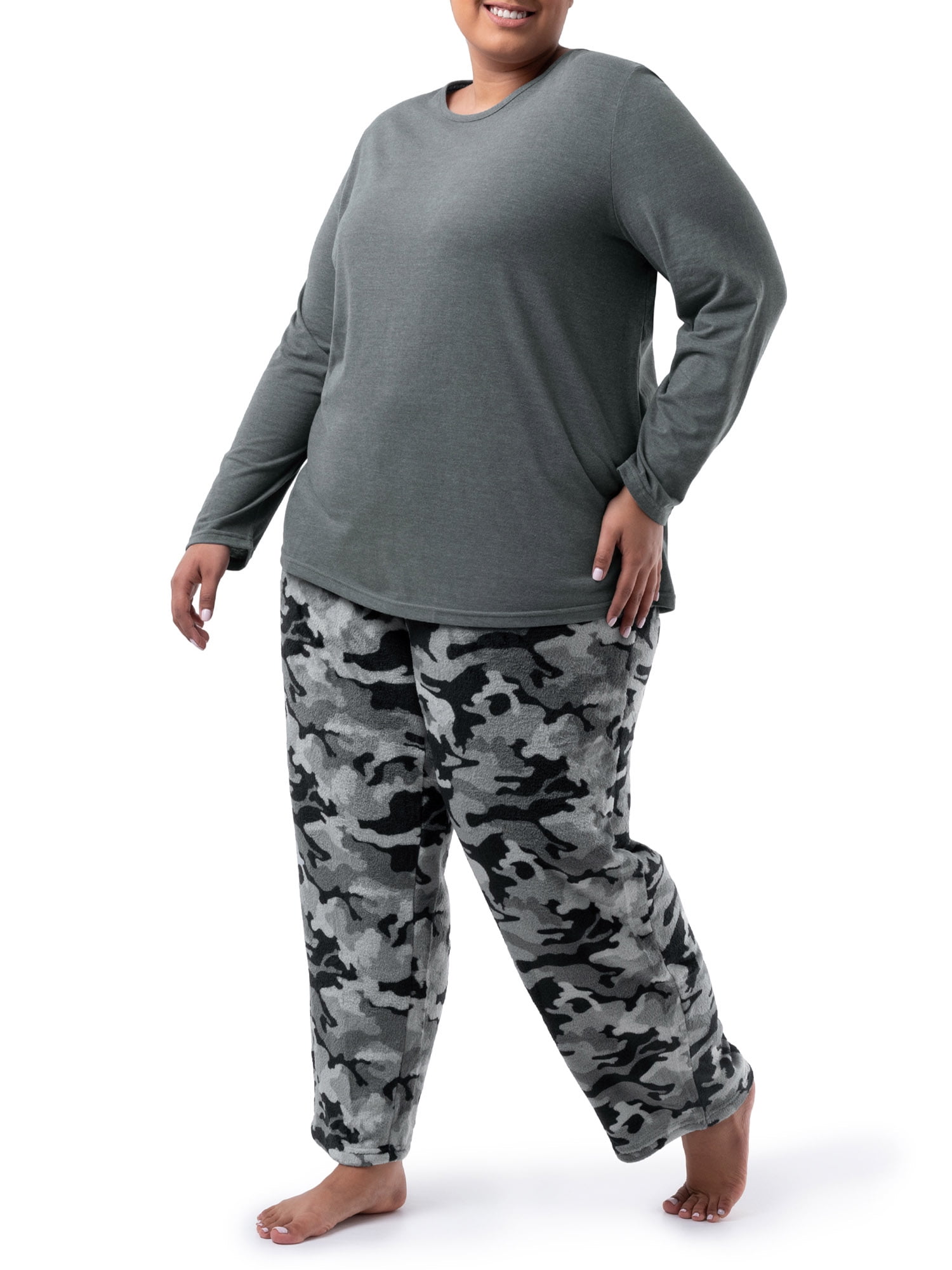 Fruit of the Loom Women's Beyond Soft Long Sleeve Top & Fleece Bottom Pajama Set, S-4X