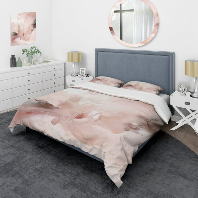 Designart "Delicate Marble Pink Abstract III" Abstract Bedding Covert Set - Abstract Marble Pink Abstract Bed Set With 2 Shams
