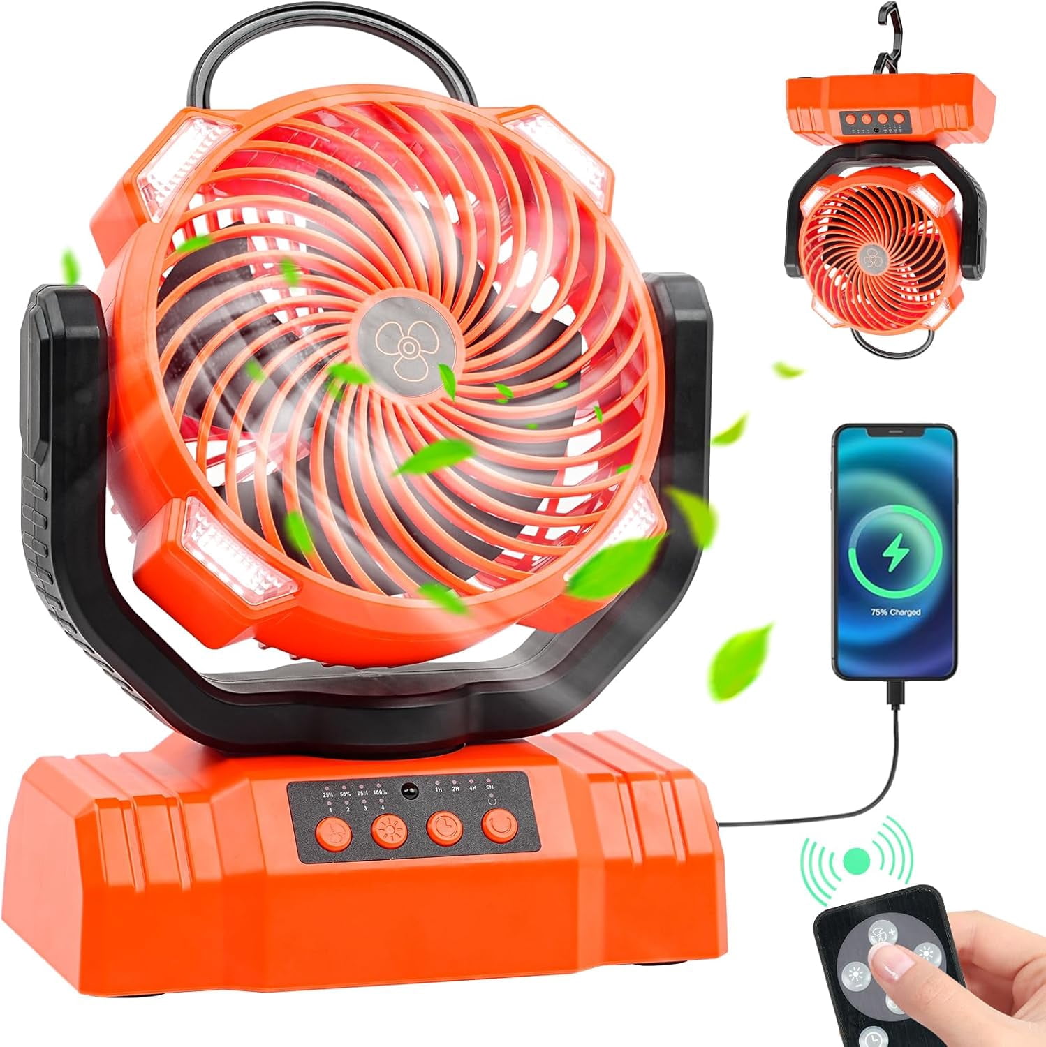 WOVTE Camping Fan,Rechargeable Fan 20000mAh Battery Powered Fan with LED Light 90 Head Rotation 4 Speeds Portable Desk Fan for Tent,Camping, Picnic, Travel,Outages
