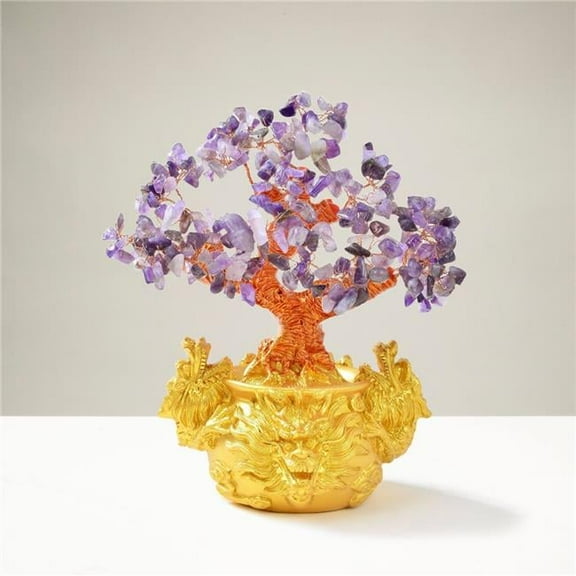 Kalifano K940DB-AM Amethyst Natural Gemstone Tree of Life with Dragon Base