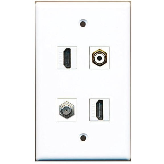 RiteAV - 2 Port HDMI 1 Port RCA White 1 Port Coax Cable TV- F-Type Wall Plate