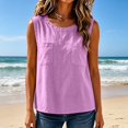 thumbnail image 5 of Womens Sleeveless Cotton Linen Vest Tops Casual Crew Neck Double Chest Pocket Loose Fit Summer Tank Tops. by Yigetop Purple S, 5 of 7