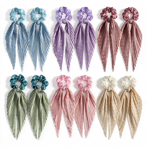 12 Packs Glitter Bow Scrunchies, Satin Hair Ties, Soft No-Slip Ponytail Holders for Women & Girls.