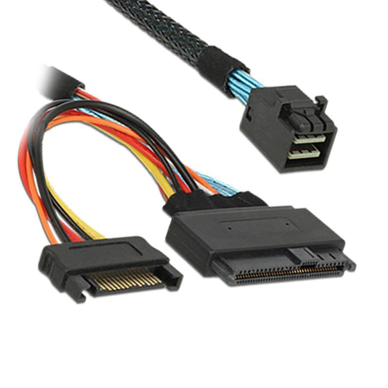 CableDeconn Internal 12G Mini SAS HD to U.2 SFF-8643 to SFF-8639 Cable 0.5m with 15Pin SATA Power for U.2 SSD